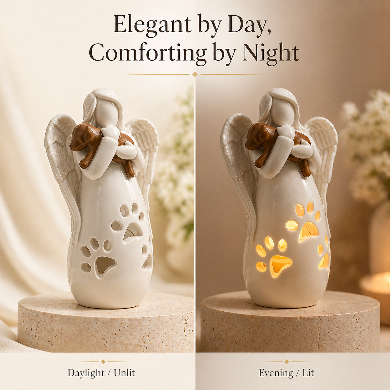 Dog's Angel Candle Holder Memorial Statue with Flickering LED Candle